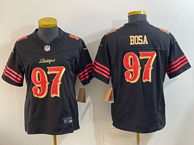 Women 2026 San Francisco 49ers #97 Bosa Black Gold 5th generations Nike Limited NFL Jersey style 001